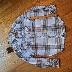 BKE Standard Fit large snap-up long sleeved plaid shirt